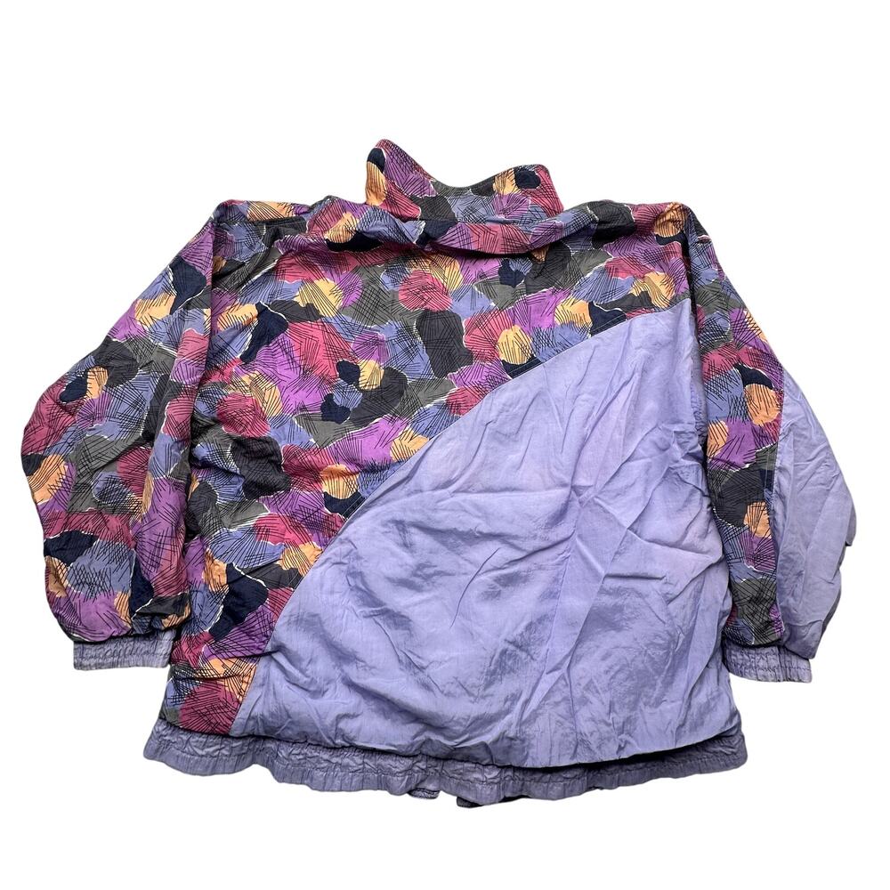 Vintage 90s Runabout Floral Purple Windbreaker Jacket Womens Medium Cotton Lined - Picture 2 of 10